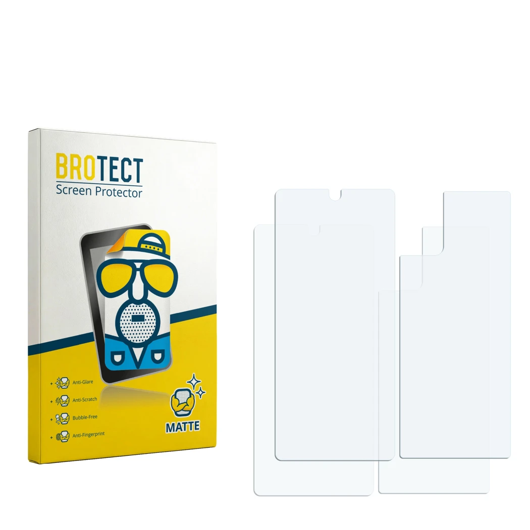 Face avant d’un emballage produit avec le logo de la marque BROTECT. À côté se trouve la protection d’écran correspondante.