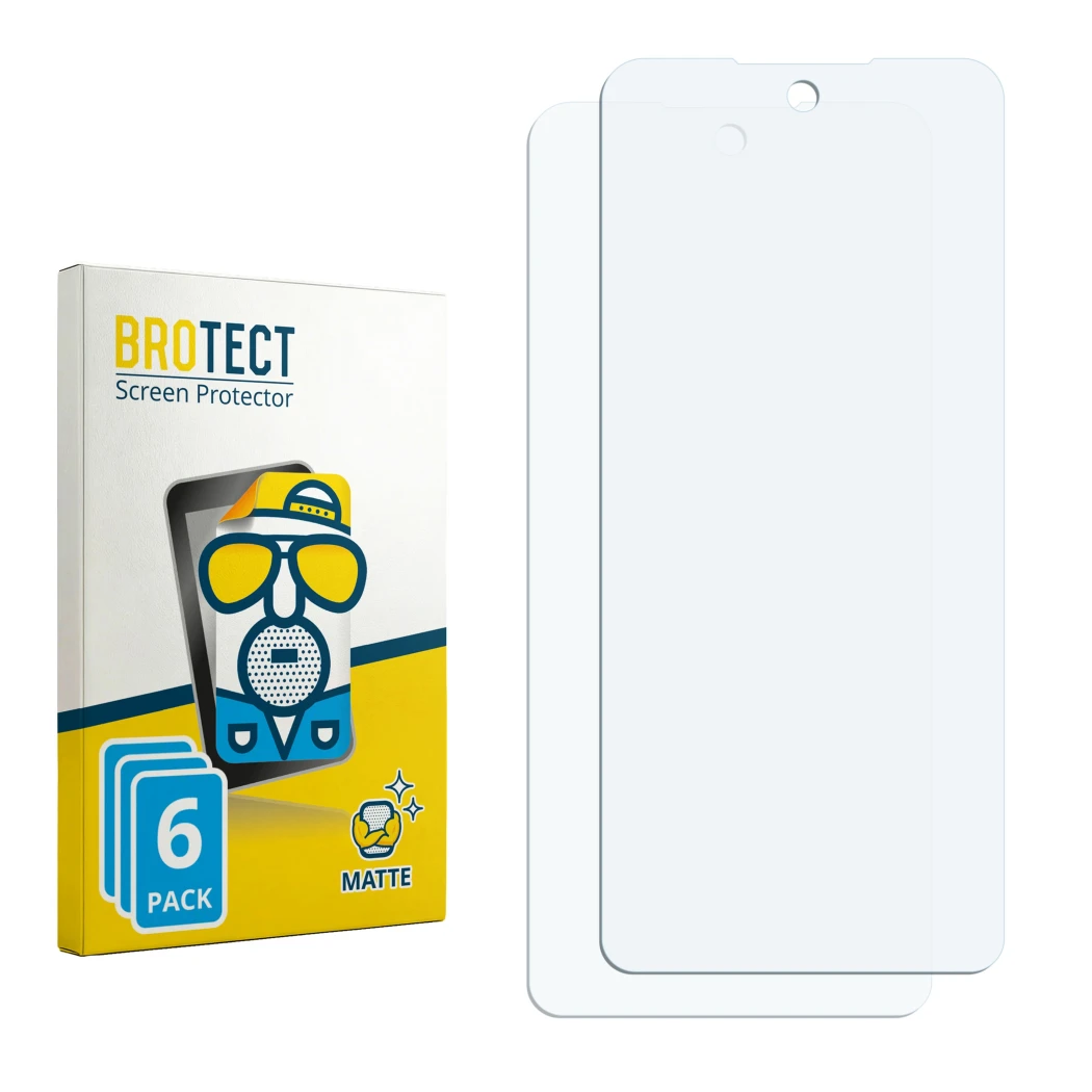 Face avant d’un emballage produit avec le logo de la marque BROTECT. À côté se trouve la protection d’écran correspondante.