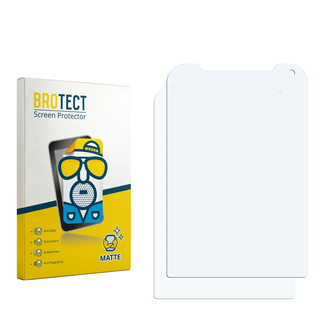 Face avant d’un emballage produit avec le logo de la marque BROTECT. À côté se trouve la protection d’écran correspondante.