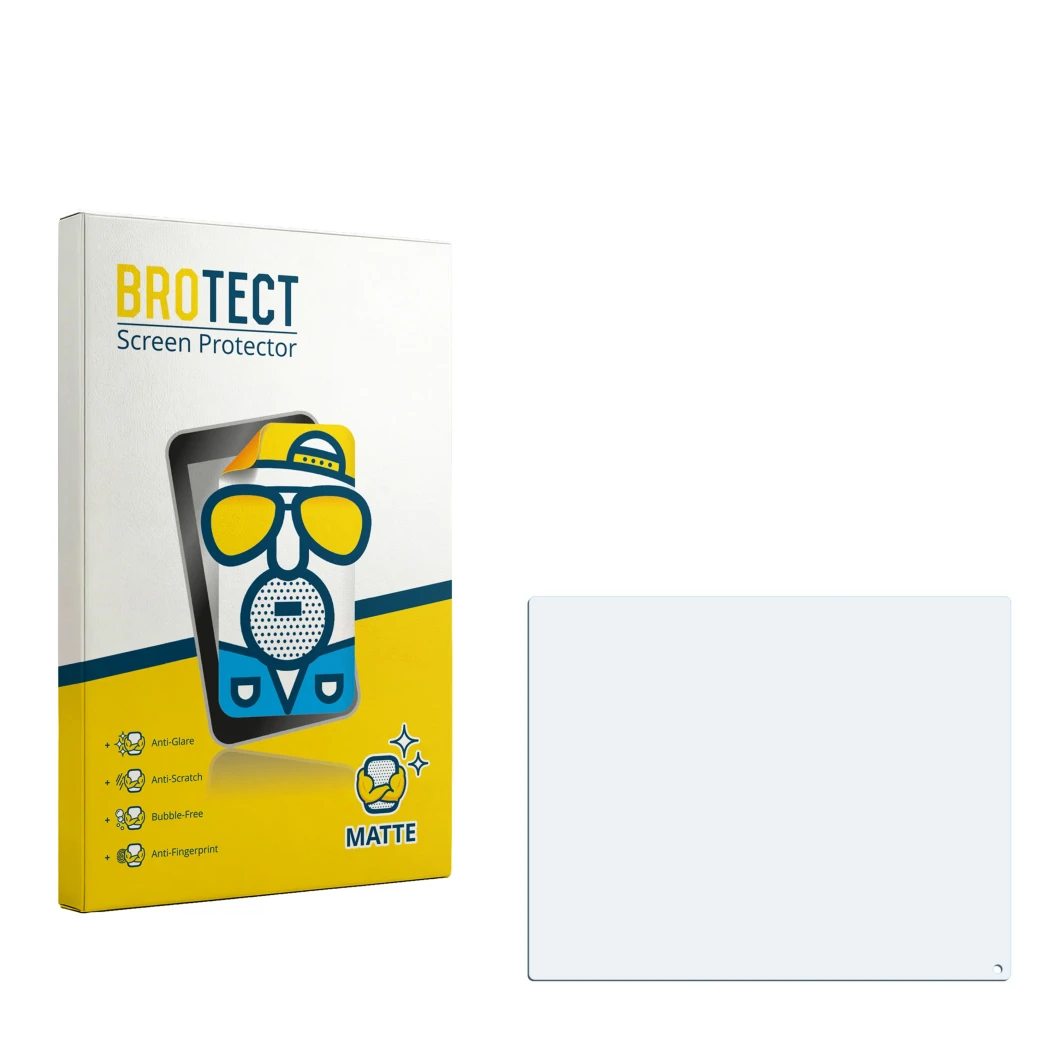 Face avant d’un emballage produit avec le logo de la marque BROTECT. À côté se trouve la protection d’écran correspondante.