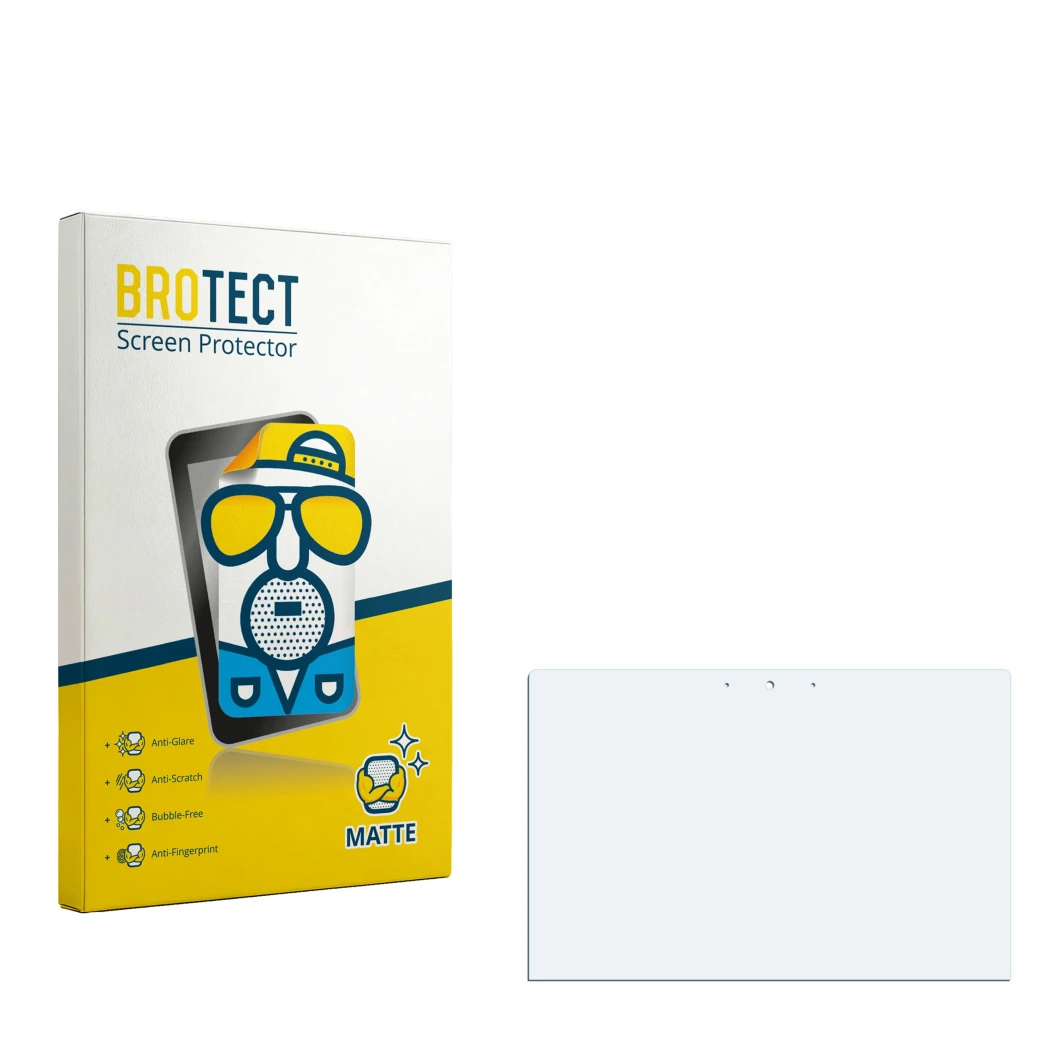 Face avant d’un emballage produit avec le logo de la marque BROTECT. À côté se trouve la protection d’écran correspondante.