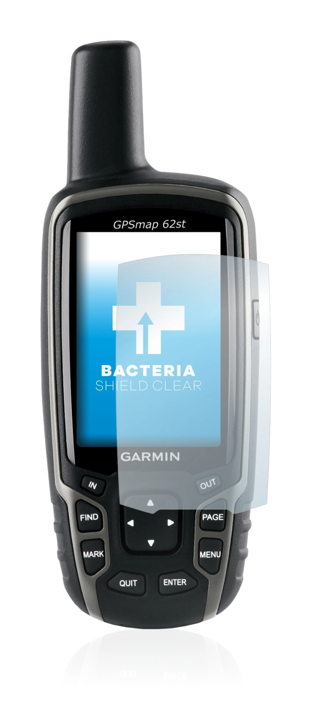 Image de l'appareil Garmin GPSMAP 62st avec une grande variété de protections d'écran.