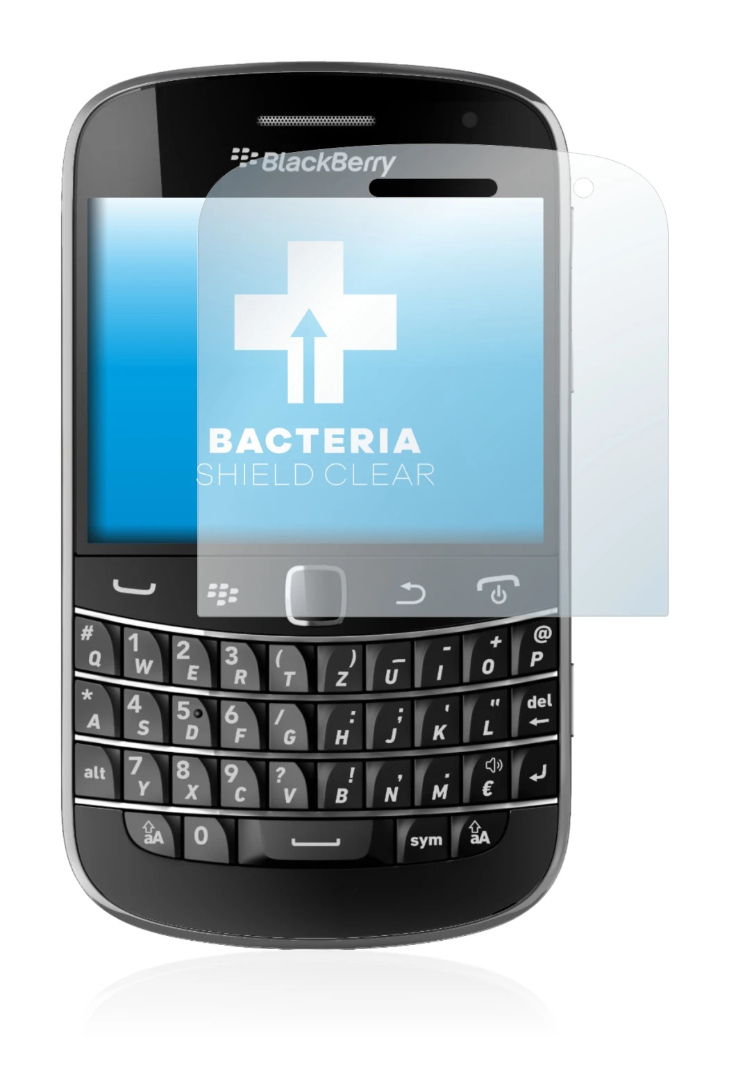 Image de l'appareil RIM BlackBerry Bold Touch 9900 avec une grande variété de protections d'écran.