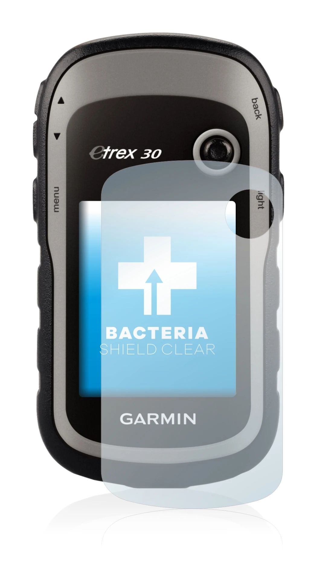 Image de l'appareil Garmin eTrex 30 avec une grande variété de protections d'écran.