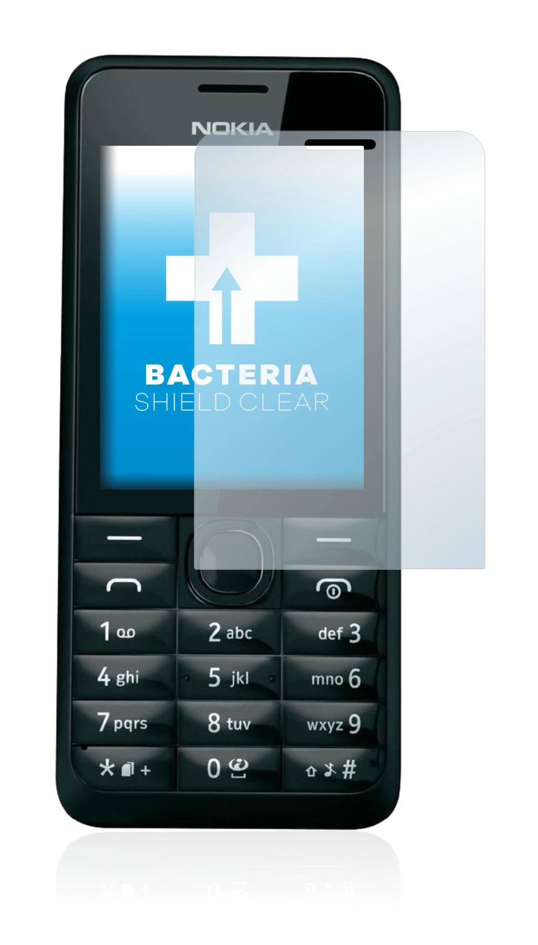 Image de l'appareil Nokia 301 avec une grande variété de protections d'écran.