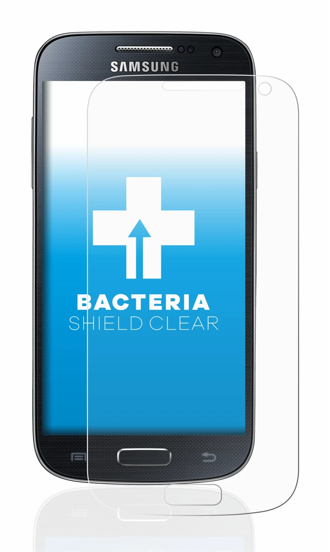 Image de l'appareil Samsung Galaxy S4 Mini avec une grande variété de protections d'écran.