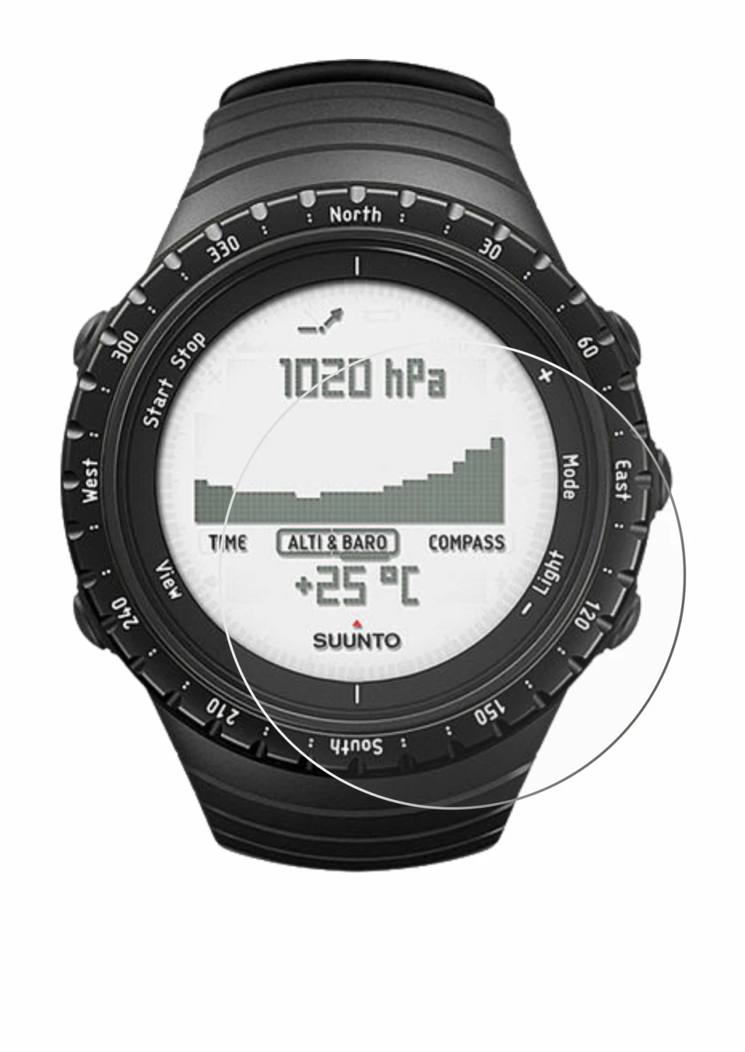 Image de l'appareil Suunto Core Regular Black avec une grande variété de protections d'écran.