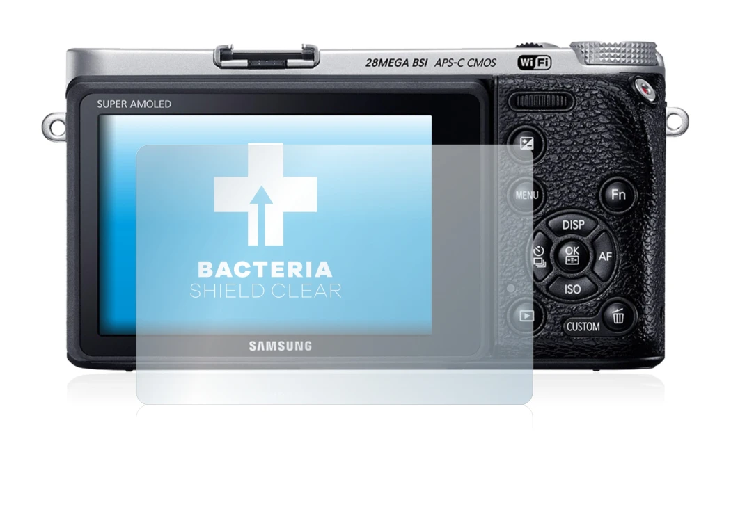 Image de l'appareil Samsung NX500 avec une grande variété de protections d'écran.
