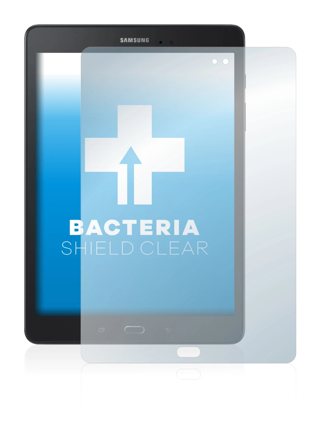 Image de l'appareil Samsung Galaxy Tab A 9.7 avec une grande variété de protections d'écran.