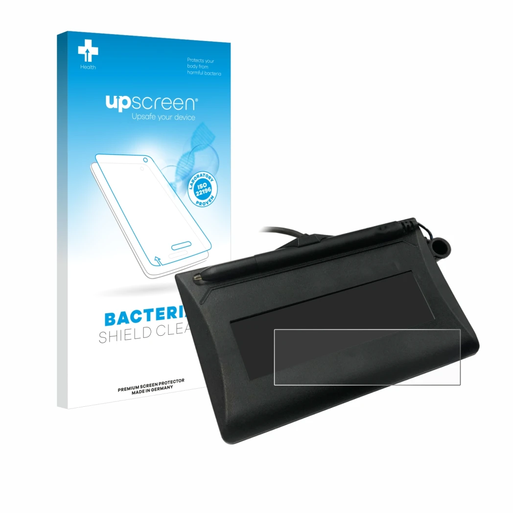 Face avant d’un emballage produit avec le logo de la marque upscreen. À côté, l’appareil Topaz T-LBK460-HSB-R est représenté a