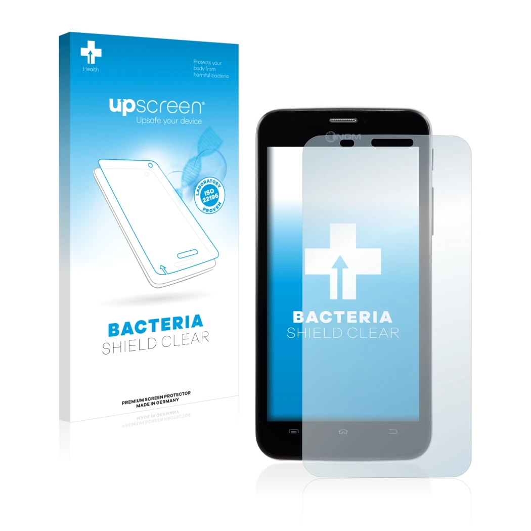 Face avant d’un emballage produit avec le logo de la marque upscreen. À côté, l’appareil NGM Dynamic Life est représenté avec 