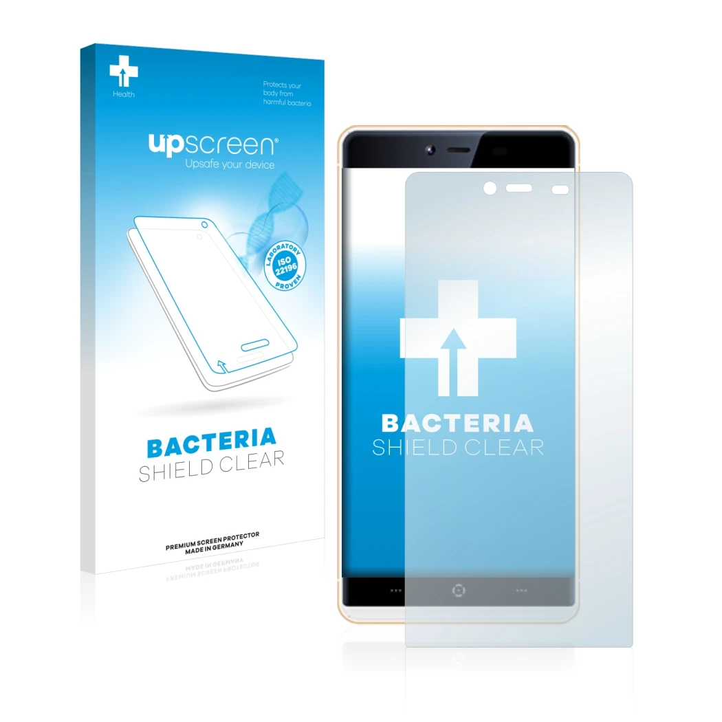 Face avant d’un emballage produit avec le logo de la marque upscreen. À côté, l’appareil KingZone K2 est représenté avec la pr