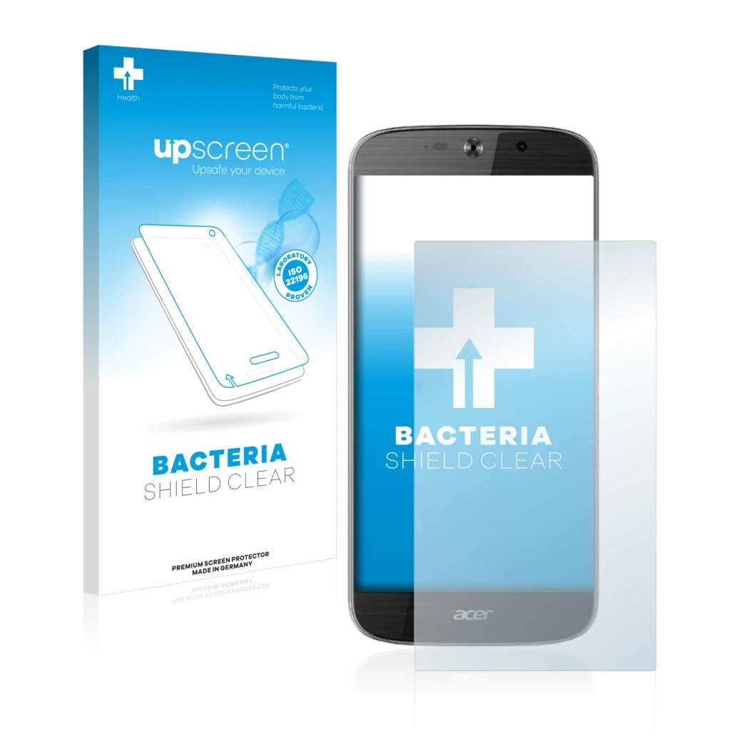 Face avant d’un emballage produit avec le logo de la marque upscreen. À côté, l’appareil Acer Liquid Jade Primo est représenté
