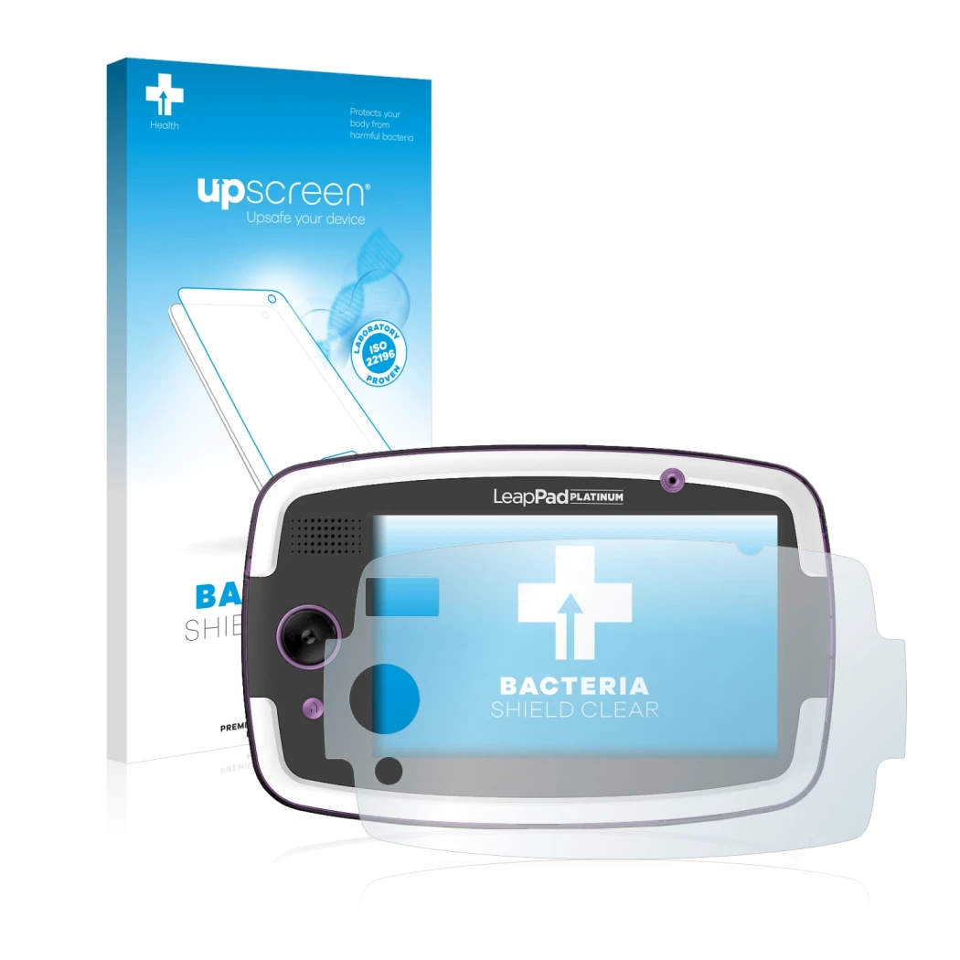 Face avant d’un emballage produit avec le logo de la marque upscreen. À côté, l’appareil Kiano SlimTab 8 MS est représenté ave