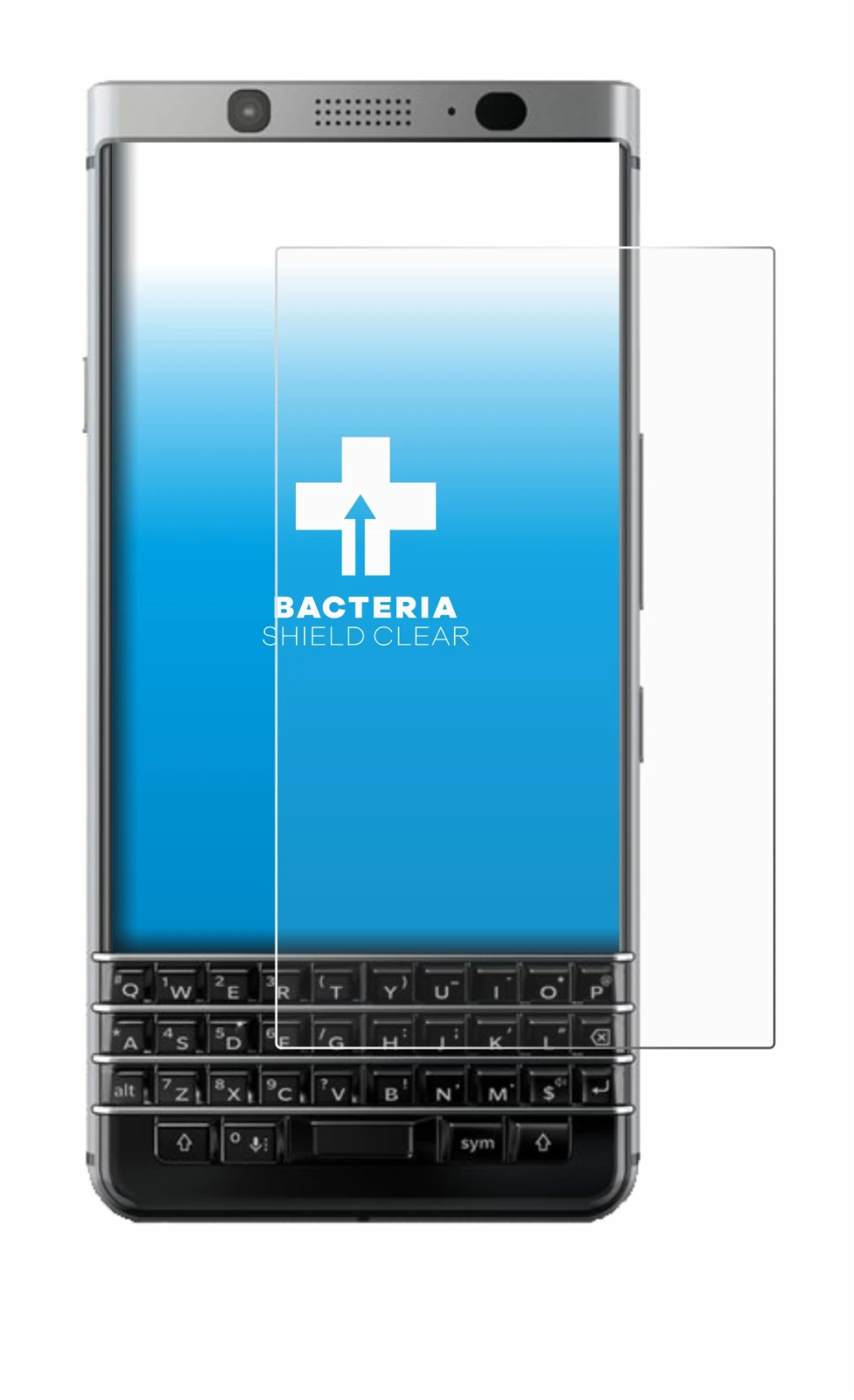 Image de l'appareil BlackBerry Keyone avec une grande variété de protections d'écran.