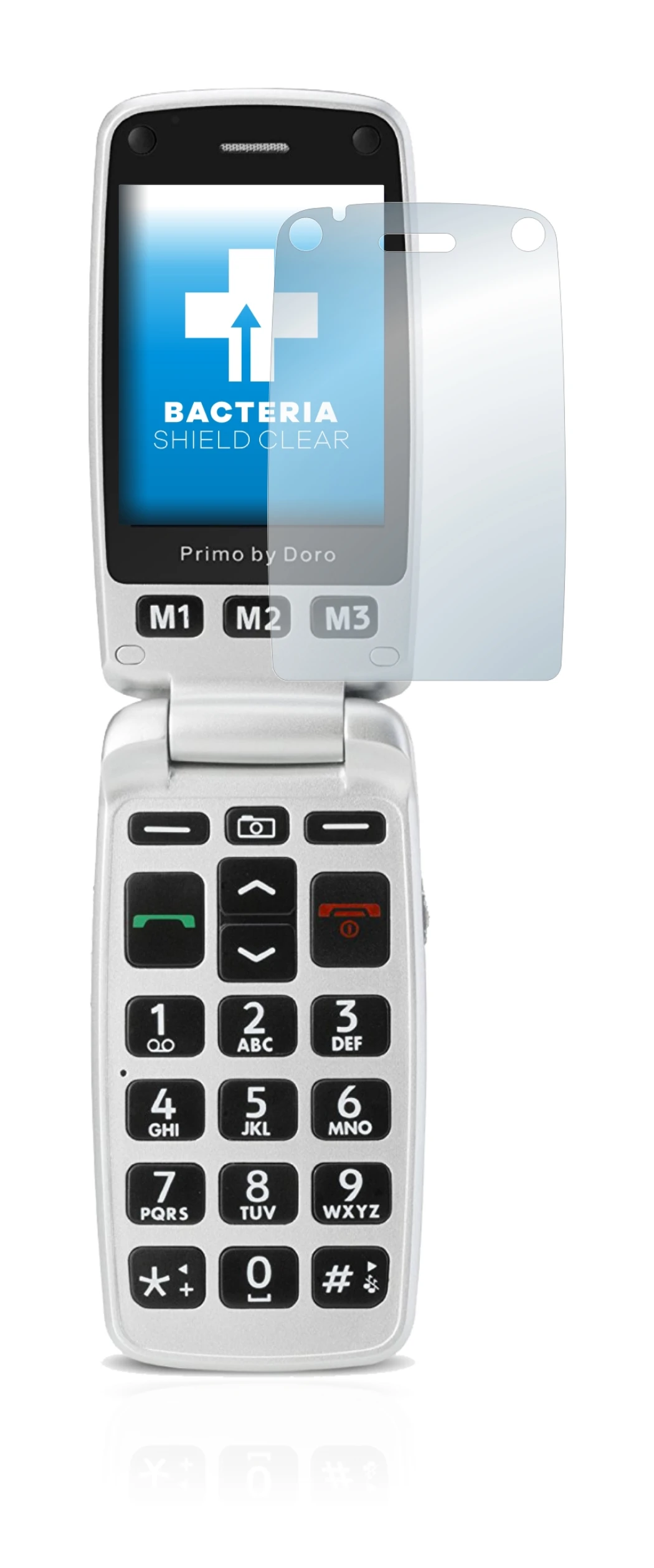 Image de l'appareil Doro Primo 413 avec une grande variété de protections d'écran.