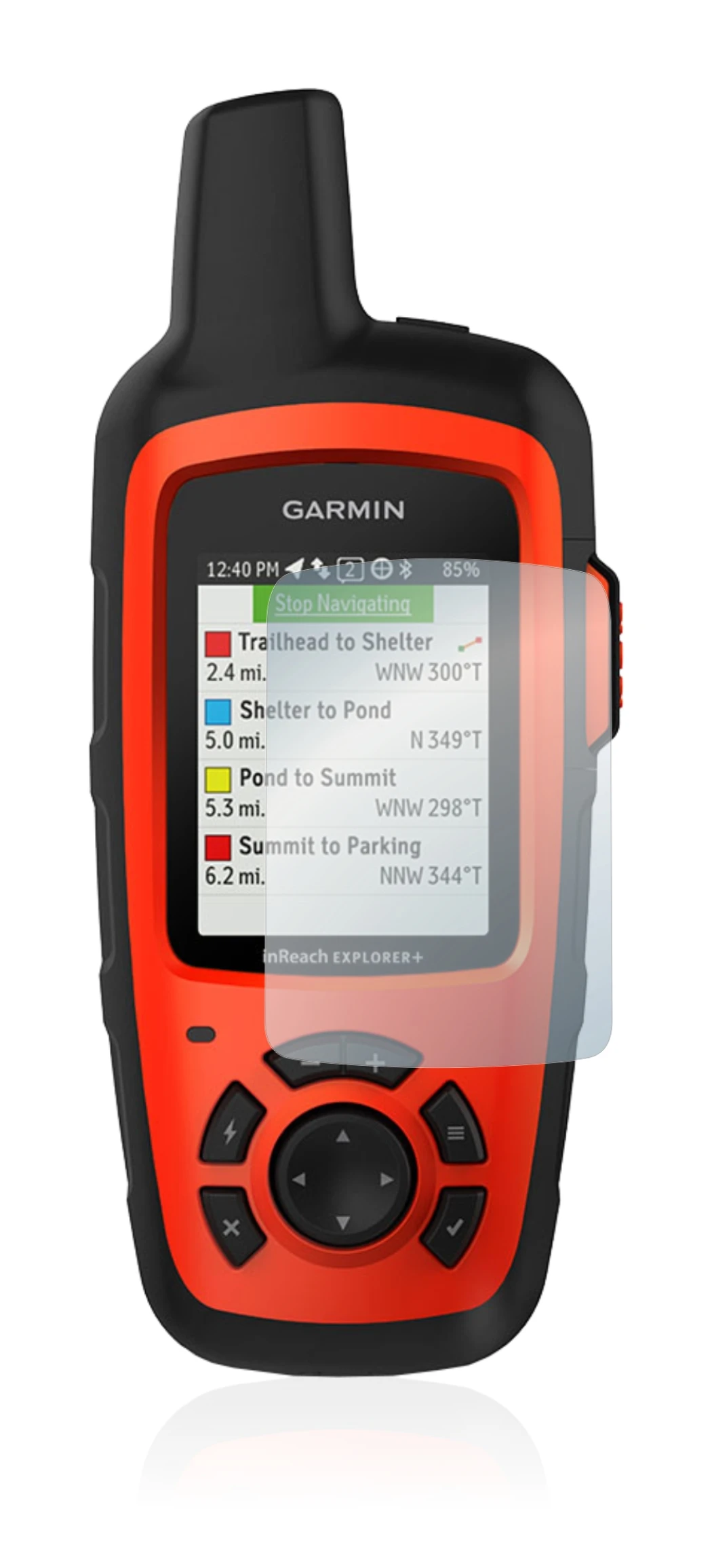 Image de l'appareil Garmin inReach Explorer+ avec une grande variété de protections d'écran.