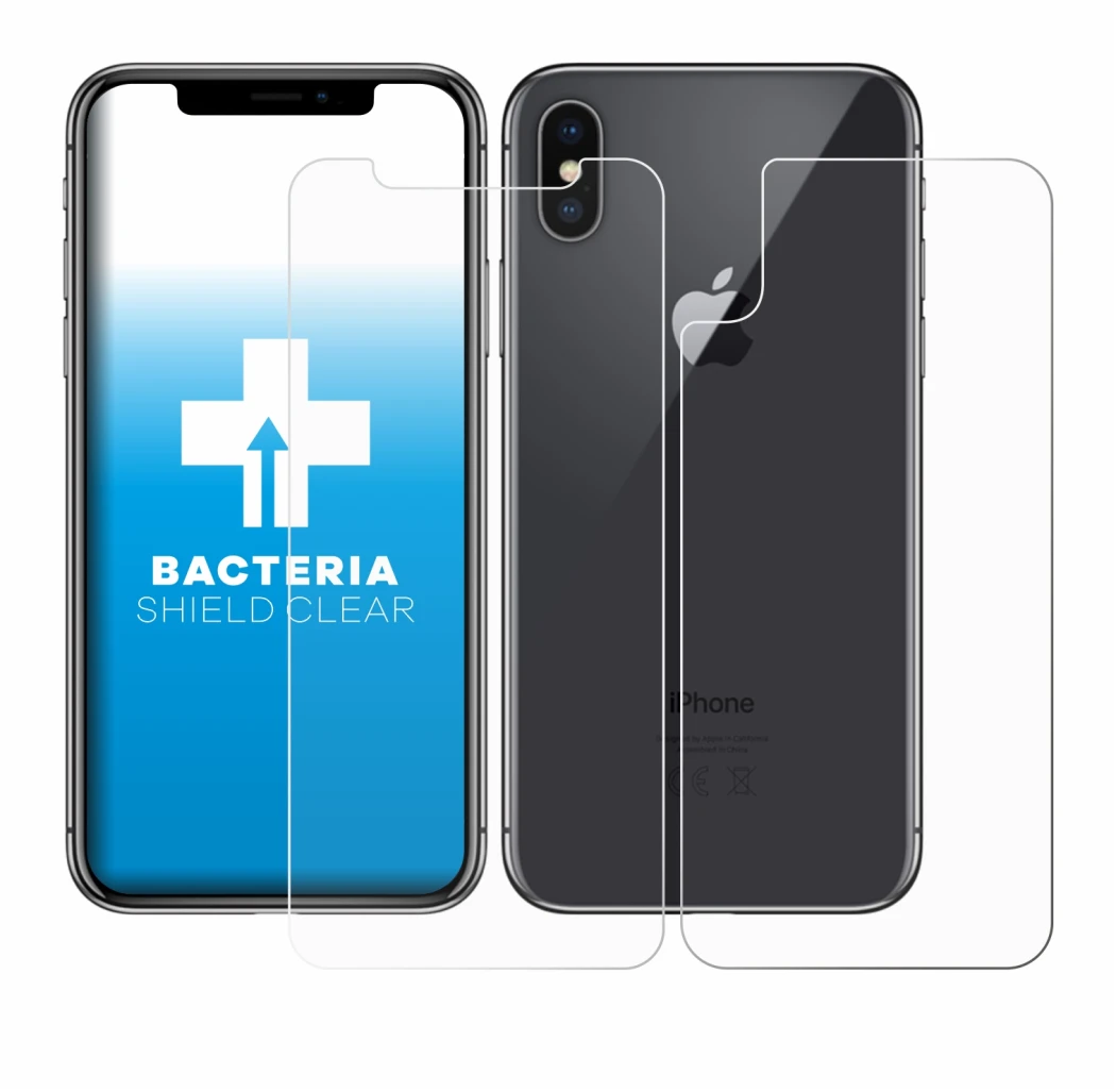 Image de l'appareil Apple iPhone X (Avant+Arrière) avec une grande variété de protections d'écran.