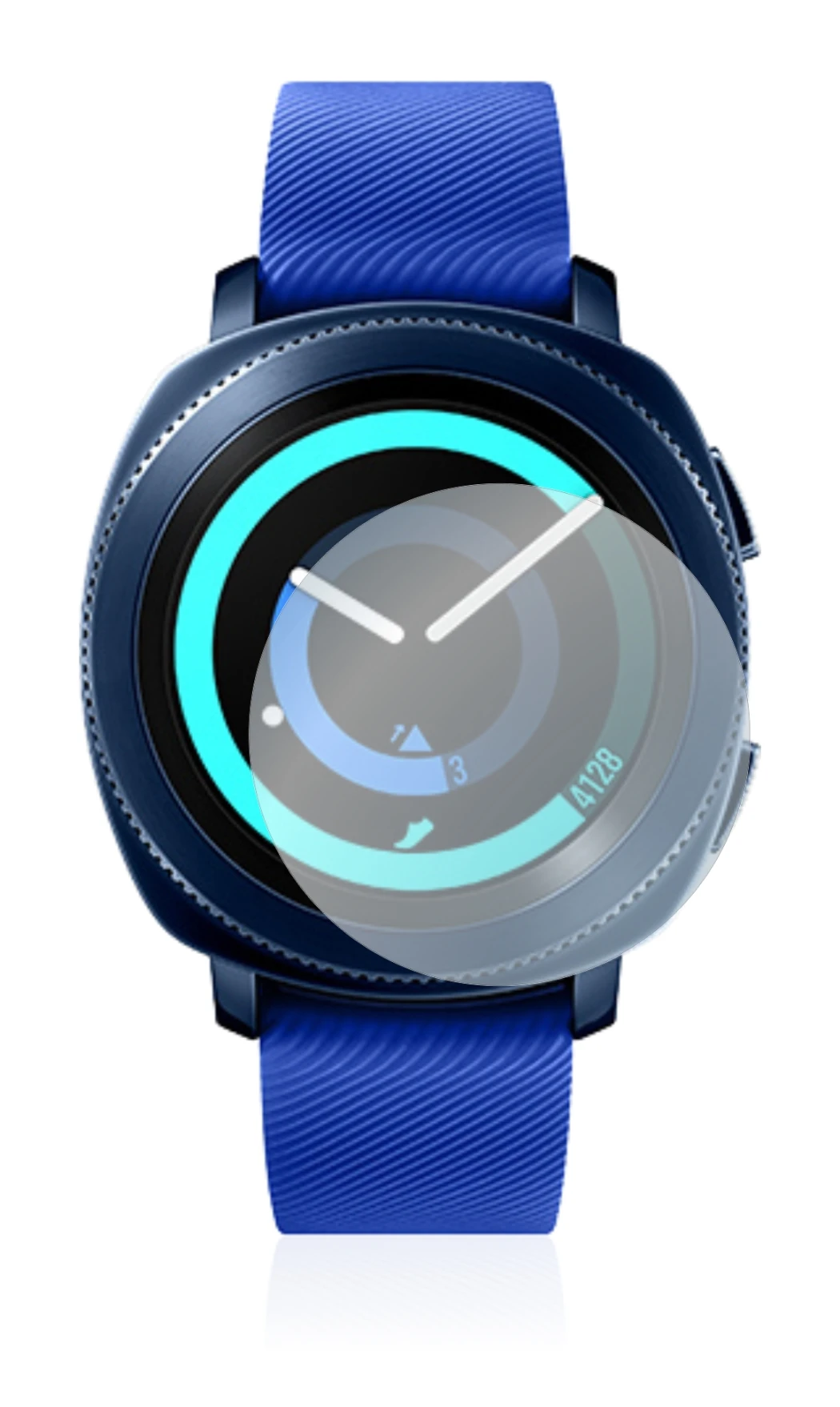 Image de l'appareil Samsung Gear Sport avec une grande variété de protections d'écran.