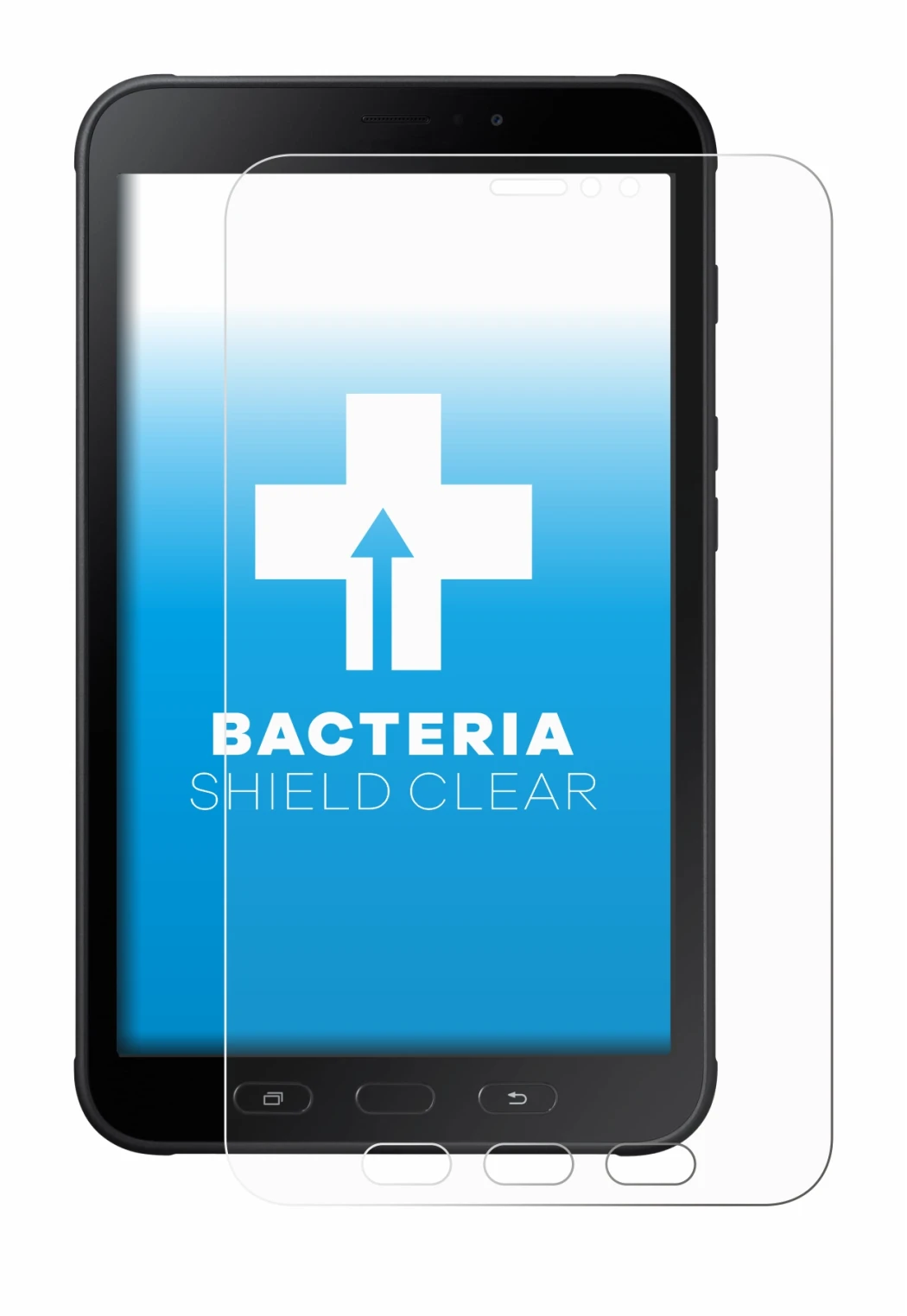 Image de l'appareil Samsung Galaxy Tab Active 2 avec une grande variété de protections d'écran.
