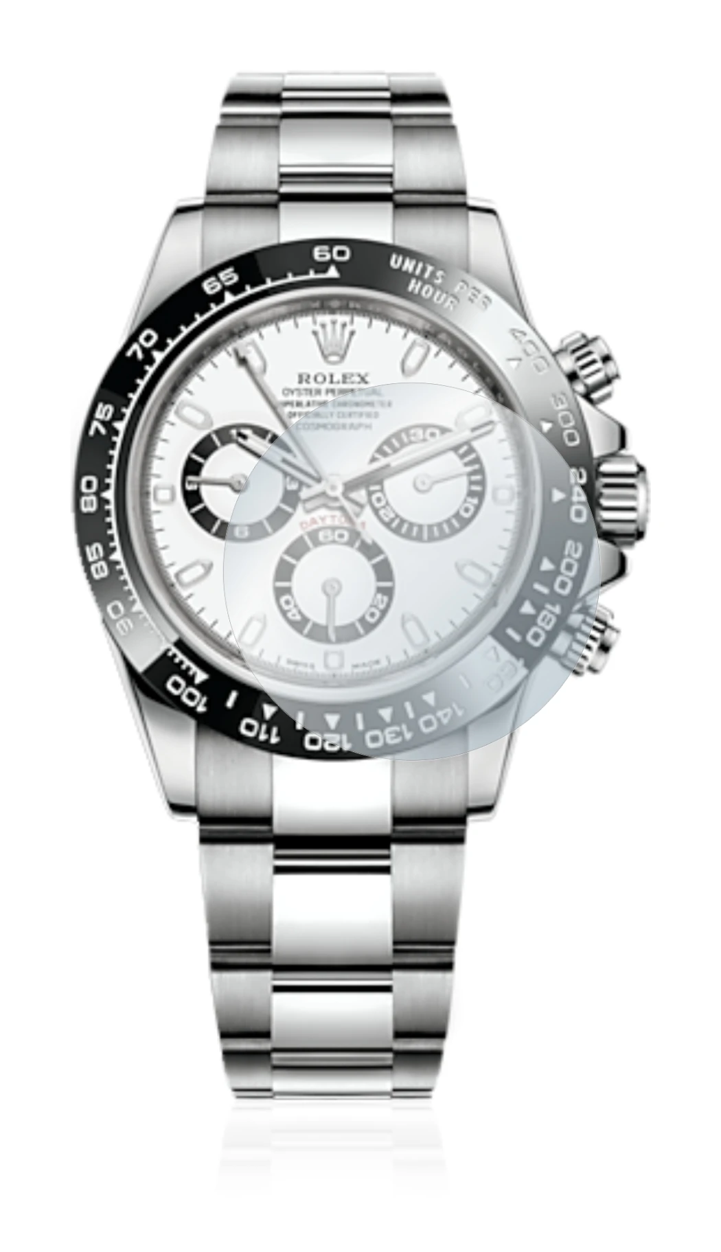 Image de l'appareil Rolex Cosmograph Daytona (40 mm) avec une grande variété de protections d'écran.