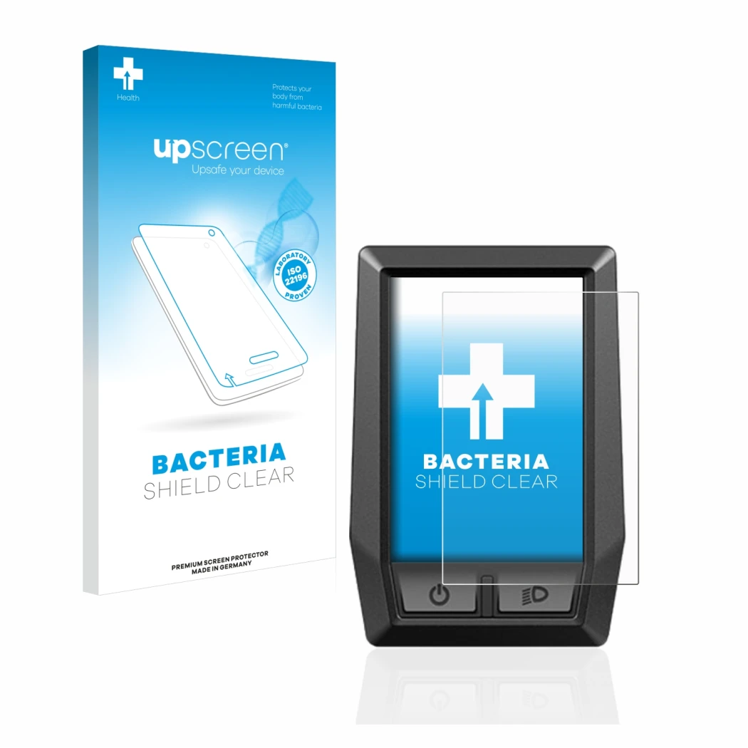 Face avant d’un emballage produit avec le logo de la marque upscreen. À côté, l’appareil Bosch Kiox est représenté avec la pro