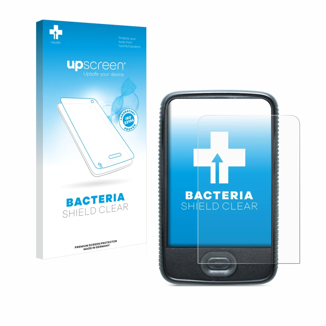 Face avant d’un emballage produit avec le logo de la marque upscreen. À côté, l’appareil Dexcom G6 Receiver CGM est représenté