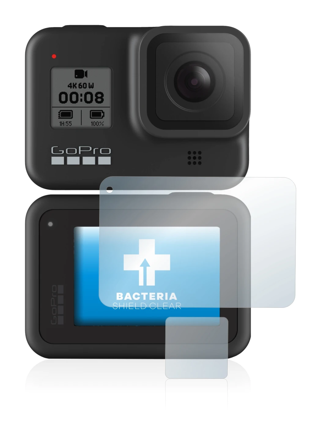 Image de l'appareil GoPro Hero 8 Black avec une grande variété de protections d'écran.