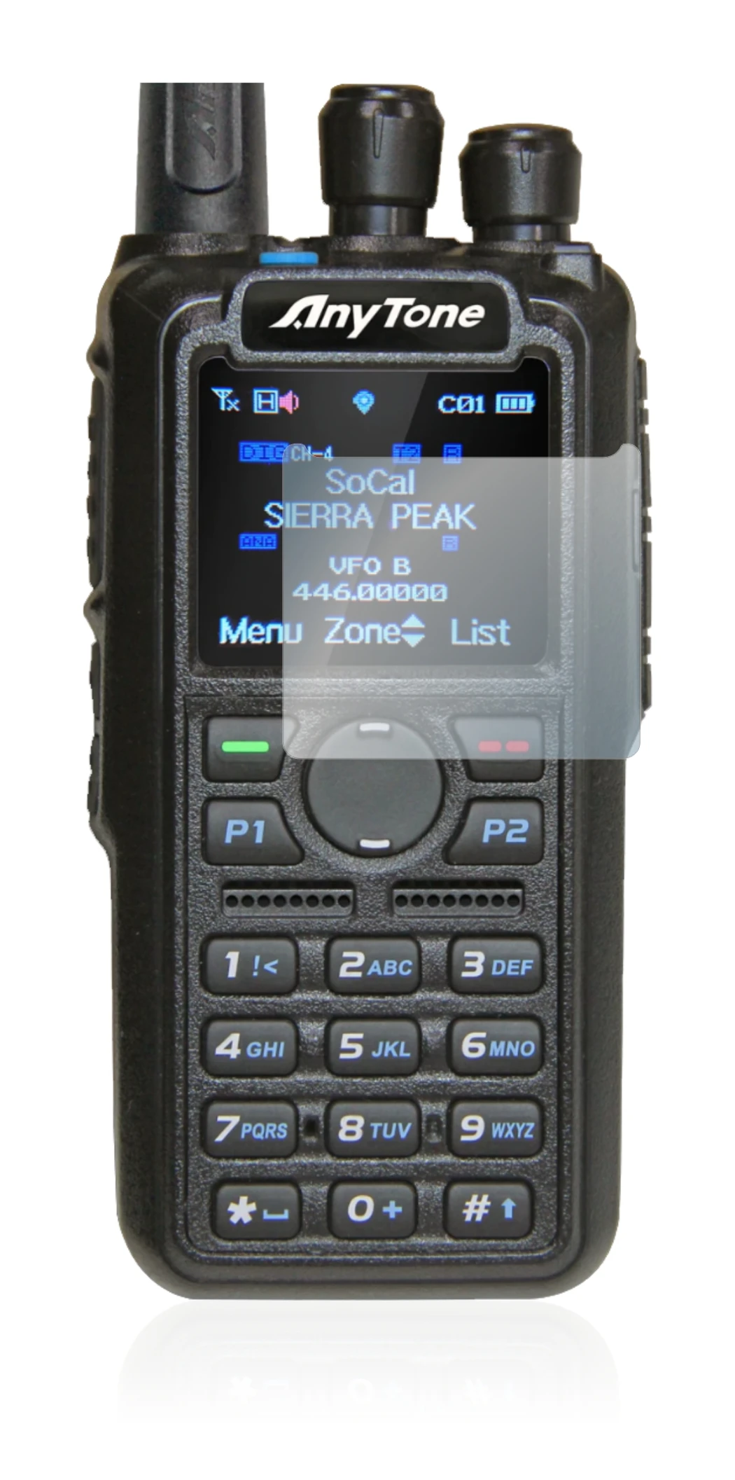 Image de l'appareil AnyTone AT-D878UV avec une grande variété de protections d'écran.