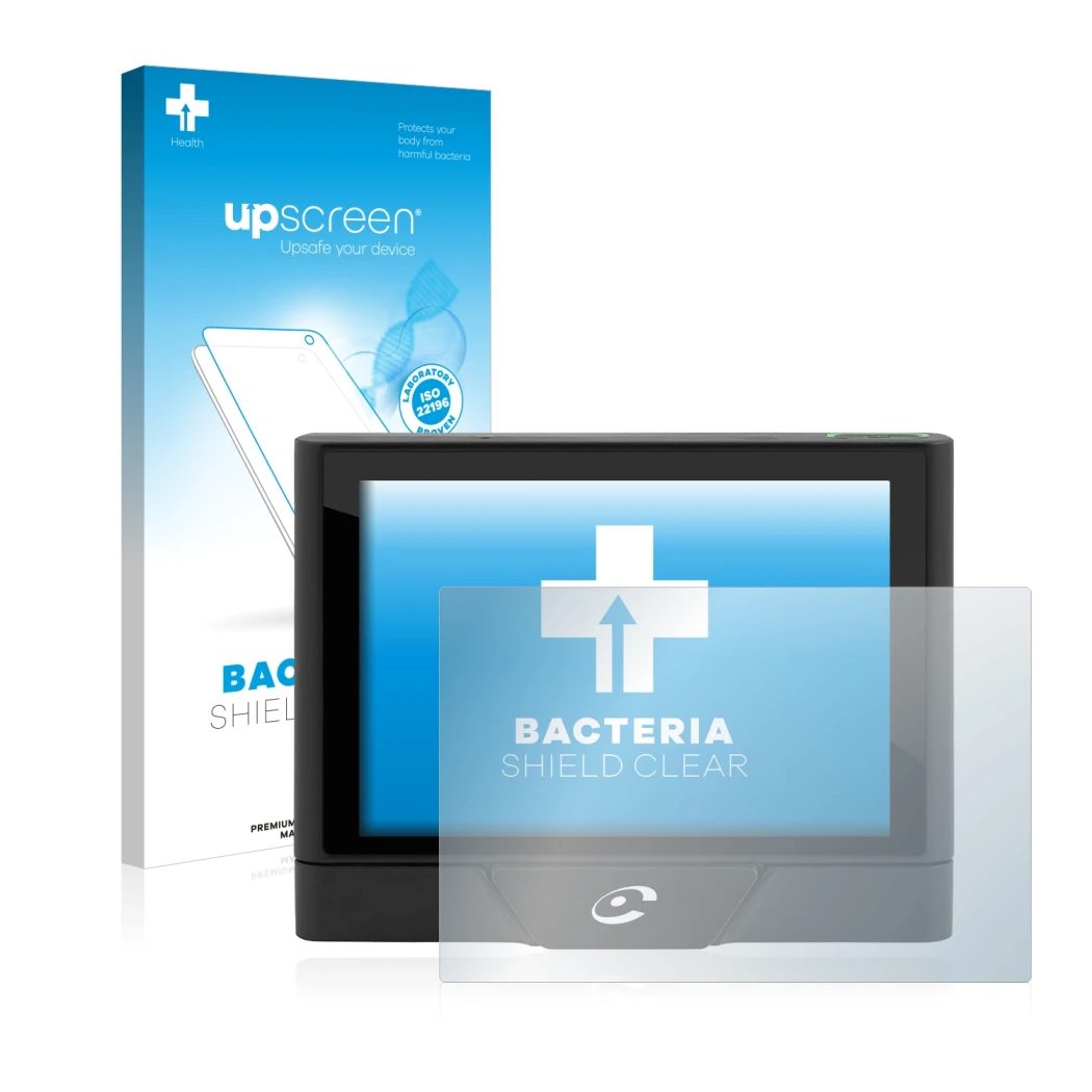 Face avant d’un emballage produit avec le logo de la marque upscreen. À côté, l’appareil Coyote UP est représenté avec la prot