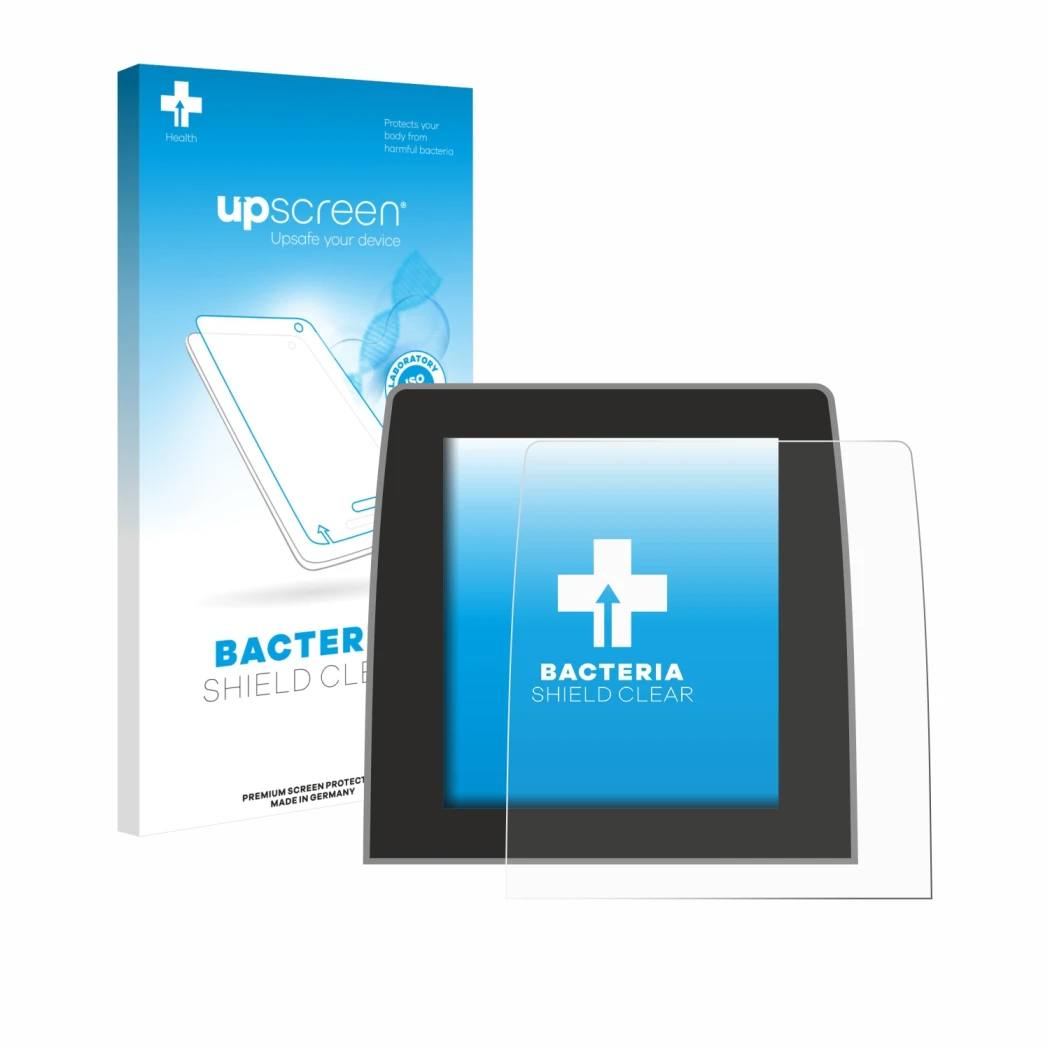 Face avant d’un emballage produit avec le logo de la marque upscreen. À côté, l’appareil Renault Captur 2 2020 Easy Link 9.3