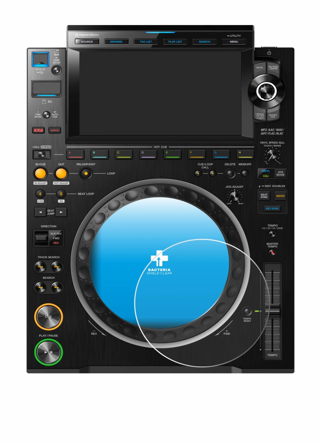 Image de l'appareil Pioneer CDJ 3000 (Cercle) avec une grande variété de protections d'écran.