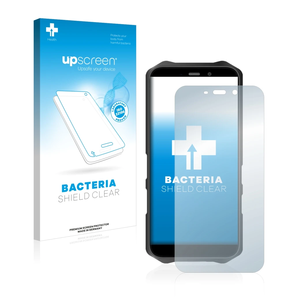 Face avant d’un emballage produit avec le logo de la marque upscreen. À côté, l’appareil Oukitel WP12 Pro est représenté avec 