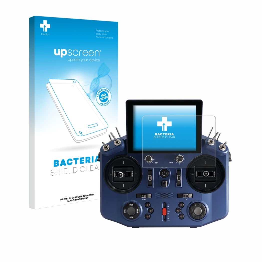 Face avant d’un emballage produit avec le logo de la marque upscreen. À côté, l’appareil FrSky Tandem X20S est représenté avec