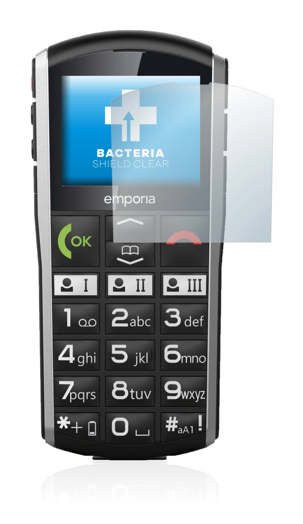 Image de l'appareil Emporia Simplicity avec une grande variété de protections d'écran.
