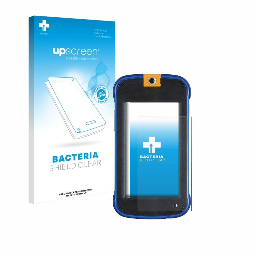 Face avant d’un emballage produit avec le logo de la marque upscreen. À côté, l’appareil Vtech Kidicom Max 3.0 est représenté
