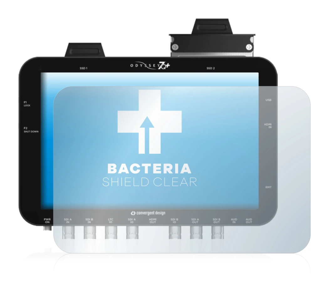 Image de l'appareil Convergent Design Odyssey 7Q+ avec une grande variété de protections d'écran.