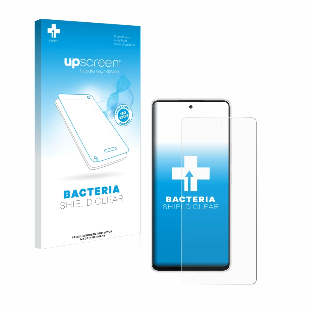 Face avant d’un emballage produit avec le logo de la marque upscreen. À côté, l’appareil Samsung Galaxy A53 5G est représenté 