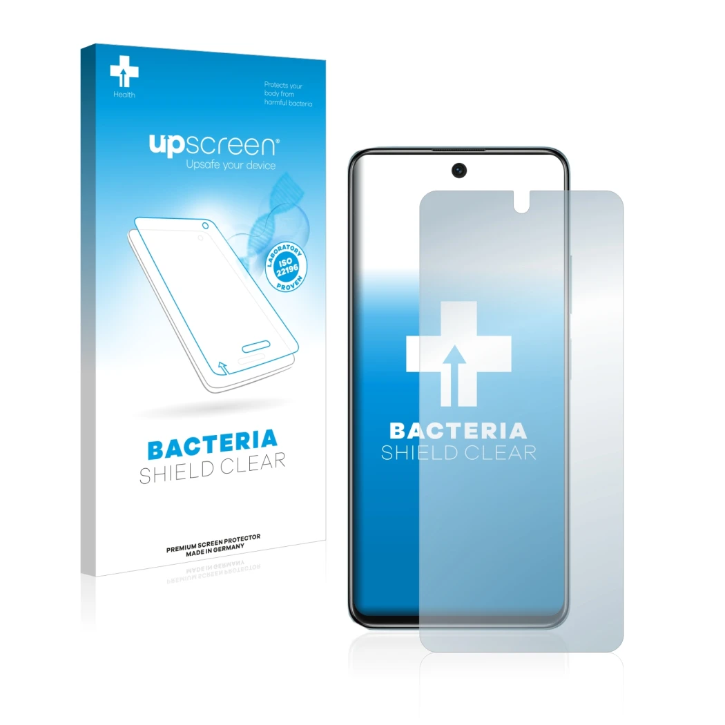 Face avant d’un emballage produit avec le logo de la marque upscreen. À côté, l’appareil Xiaomi Redmi Note 11S 5G est représen