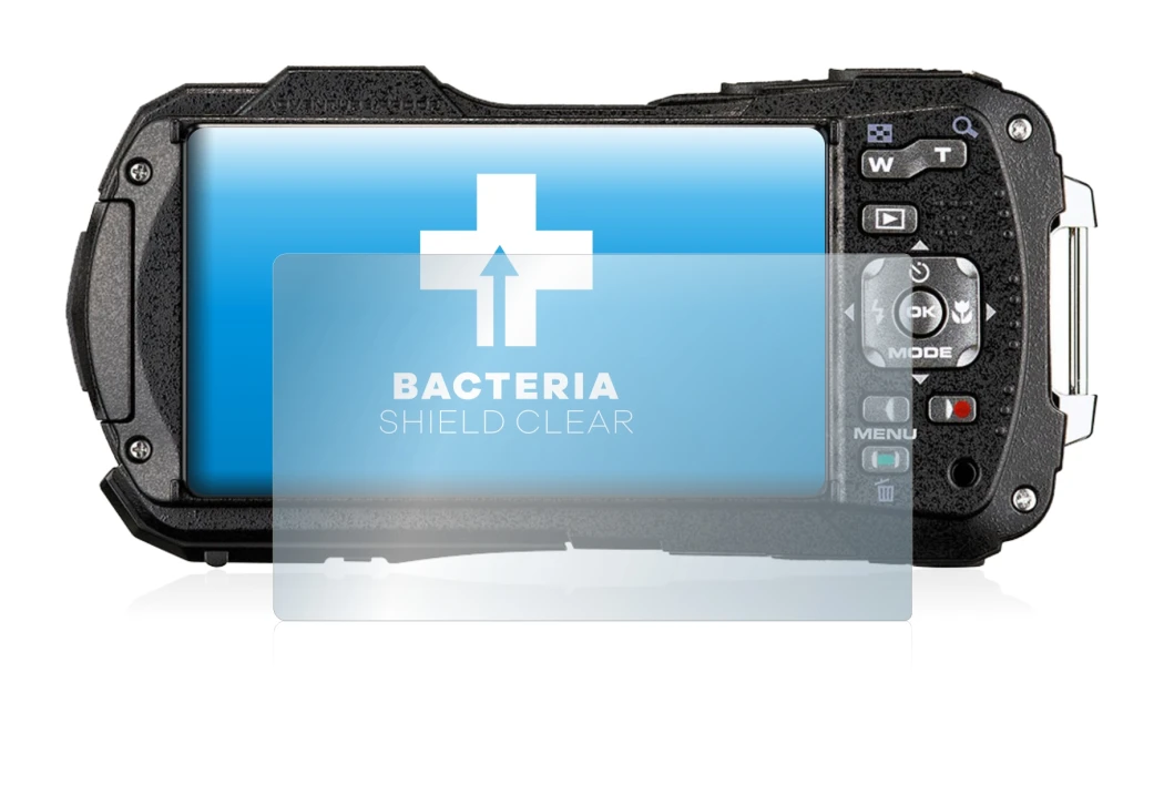 Image de l'appareil Ricoh WG-80 avec une grande variété de protections d'écran.