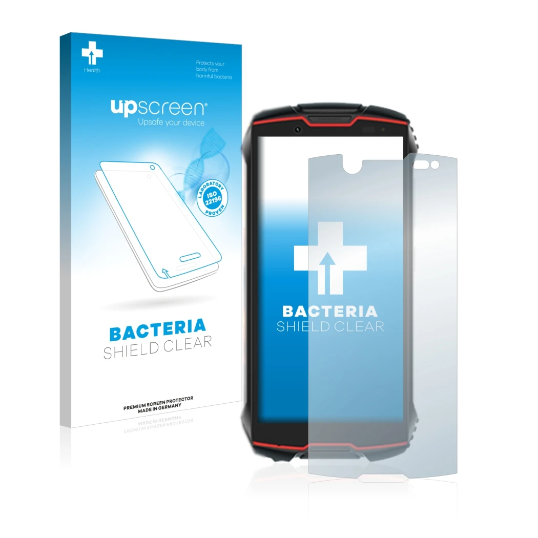 Face avant d’un emballage produit avec le logo de la marque upscreen. À côté, l’appareil Cubot King Kong Mini 2 Pro est représ