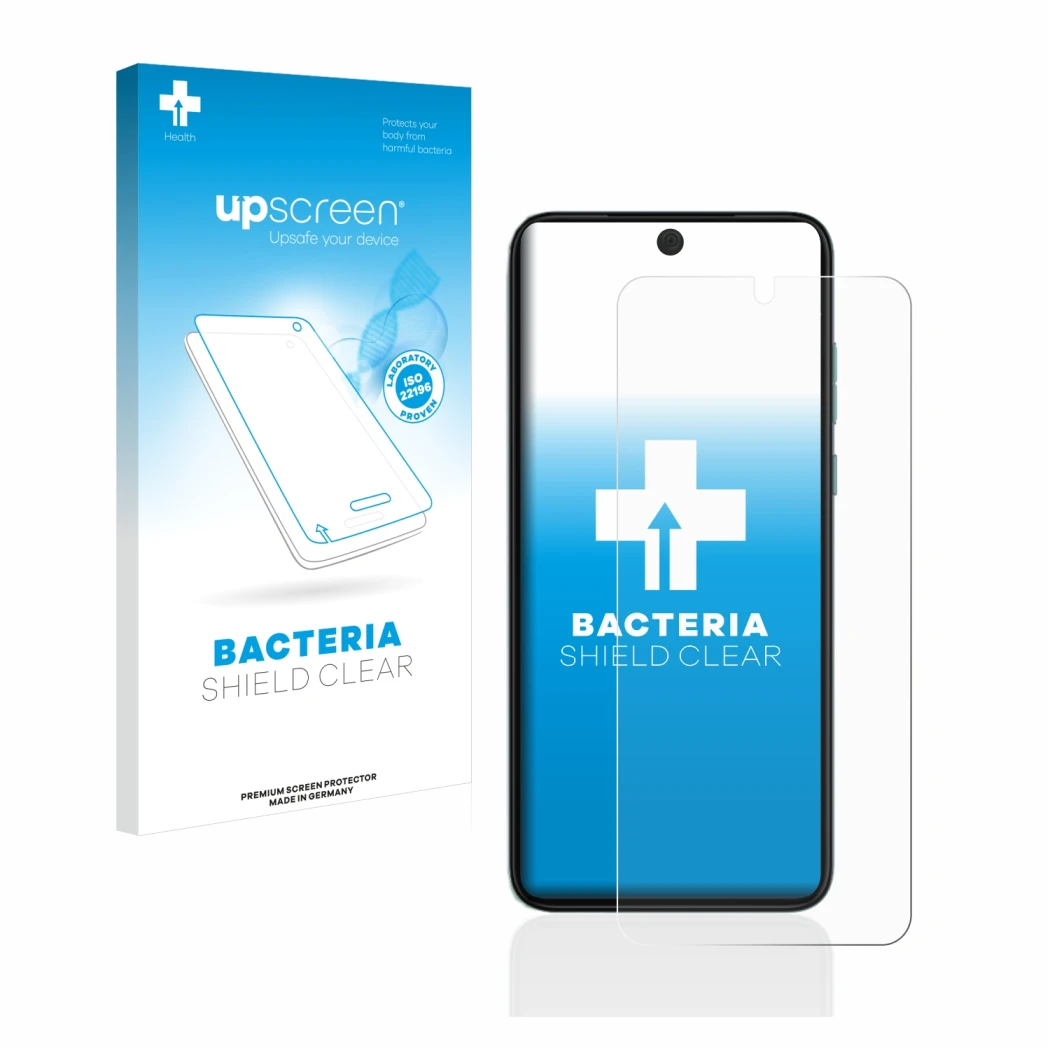Face avant d’un emballage produit avec le logo de la marque upscreen. À côté, l’appareil Motorola Edge 30 Neo est représenté a