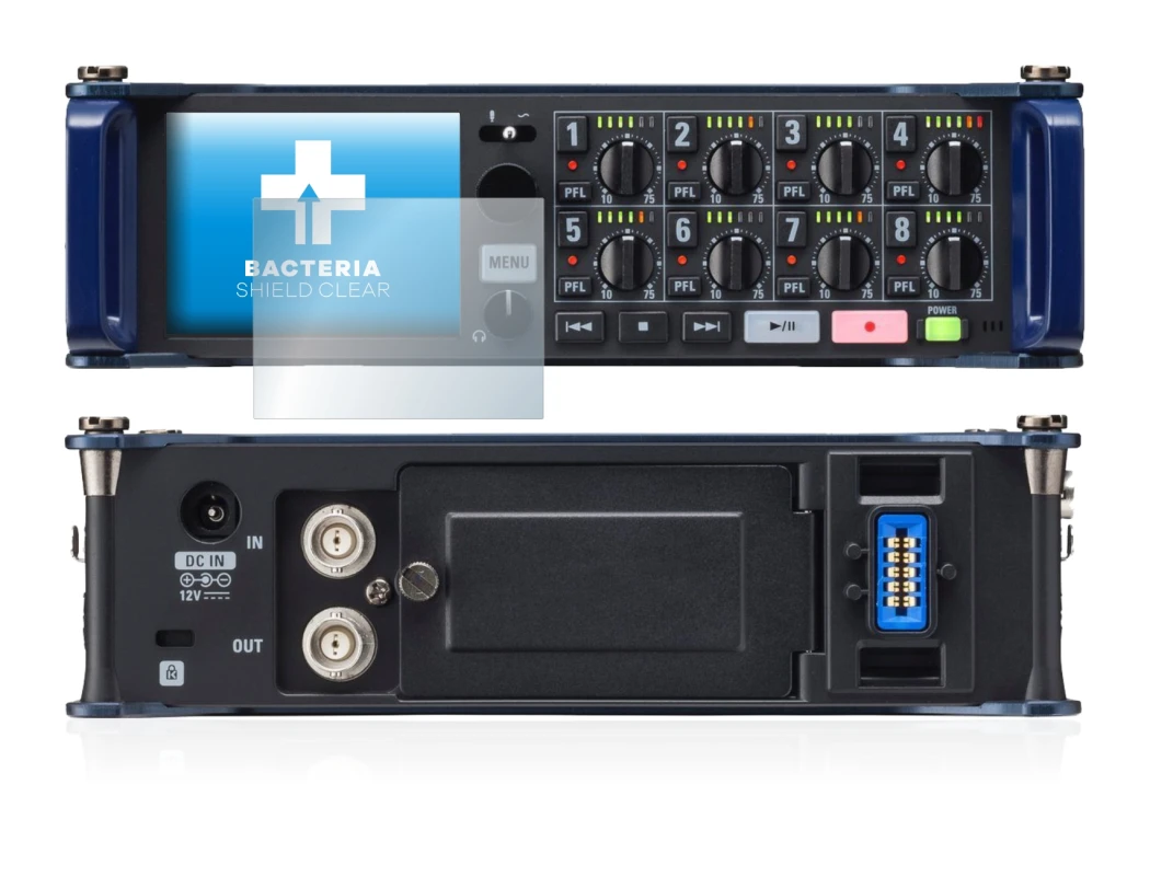 Image de l'appareil Zoom F8 field recorder avec une grande variété de protections d'écran.