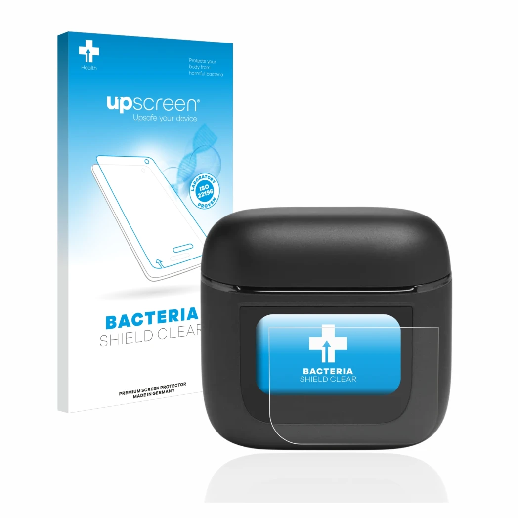Face avant d’un emballage produit avec le logo de la marque upscreen. À côté, l’appareil JBL Tour Pro 2 est représenté avec la