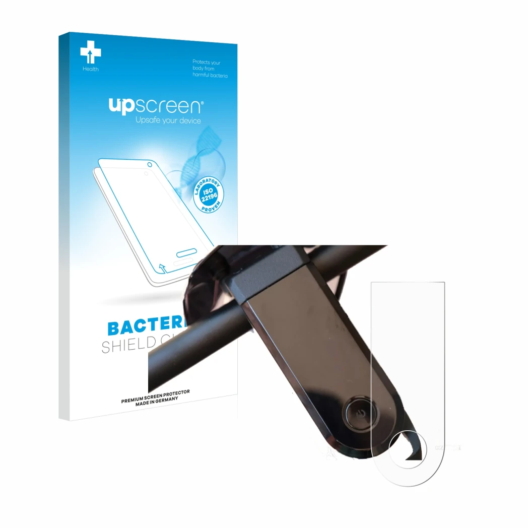 Face avant d’un emballage produit avec le logo de la marque upscreen. À côté, l’appareil NIU KQi3 Max est représenté avec la p