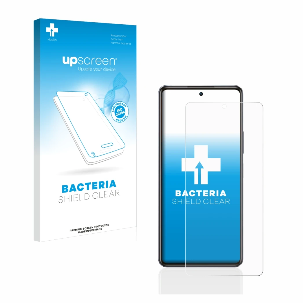 Face avant d’un emballage produit avec le logo de la marque upscreen. À côté, l’appareil Infinix Note 30 5G est représenté ave