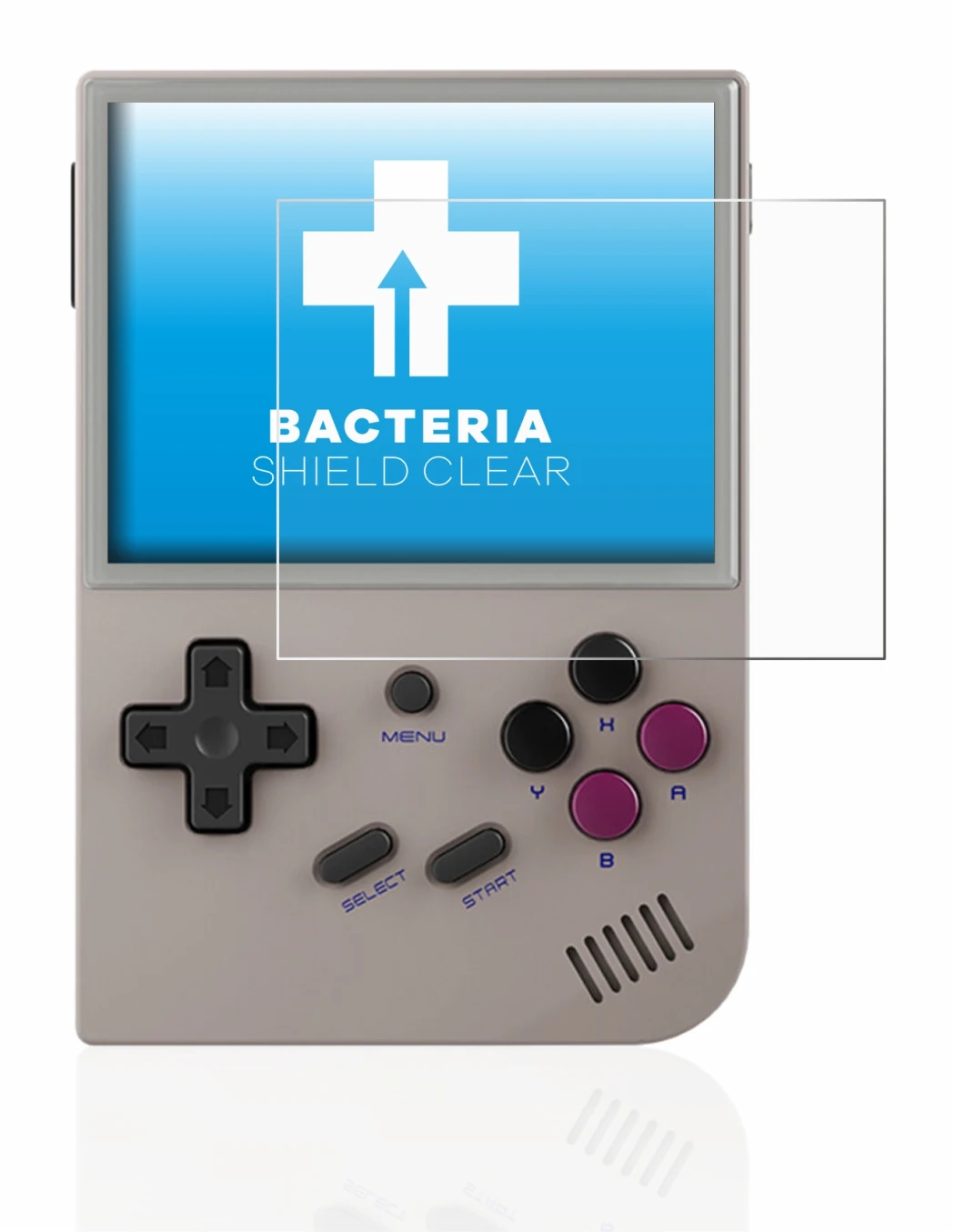 Image de l'appareil Anbernic RG35XX avec une grande variété de protections d'écran.