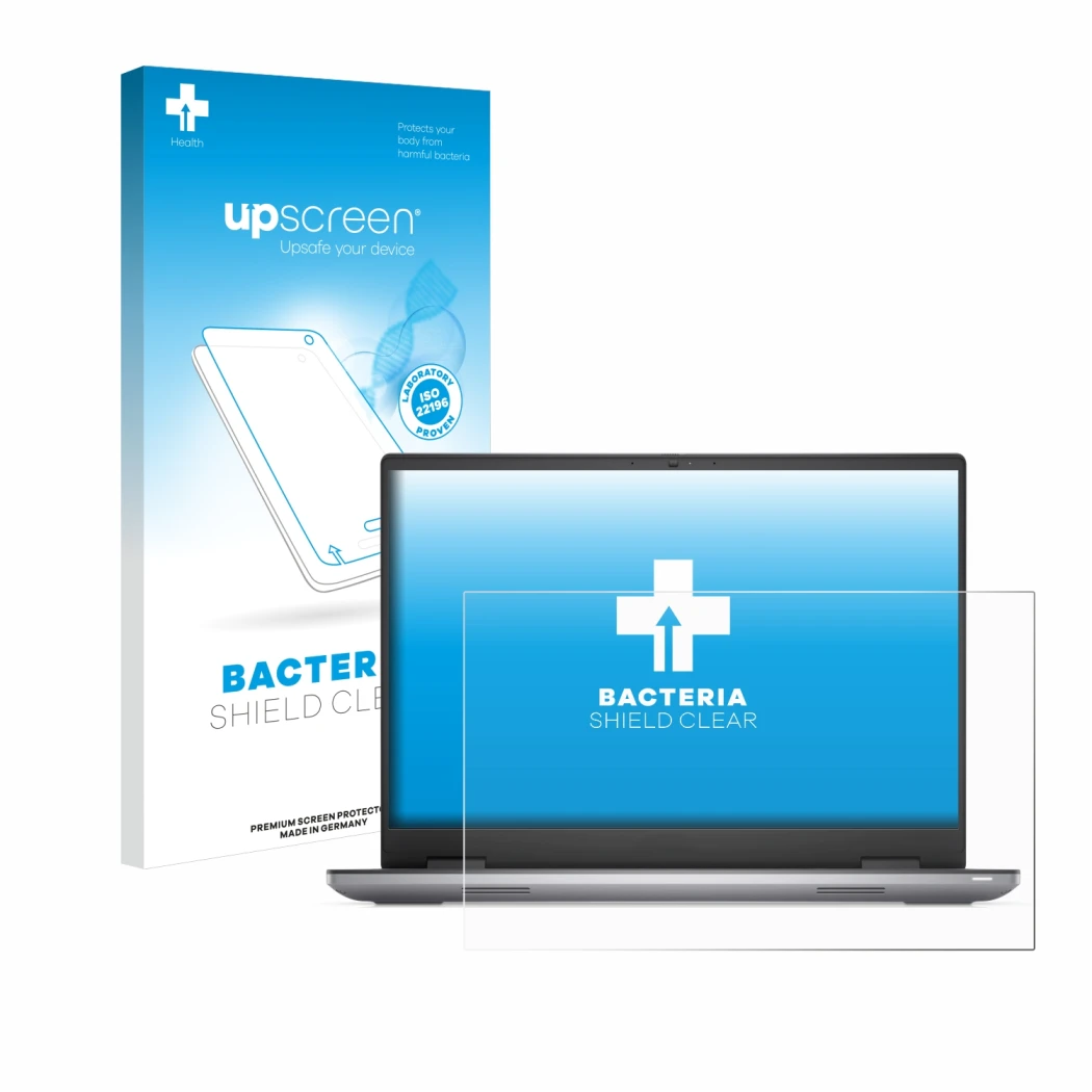 Face avant d’un emballage produit avec le logo de la marque upscreen. À côté, l’appareil Dell Precision 7680 Non-Touch est rep