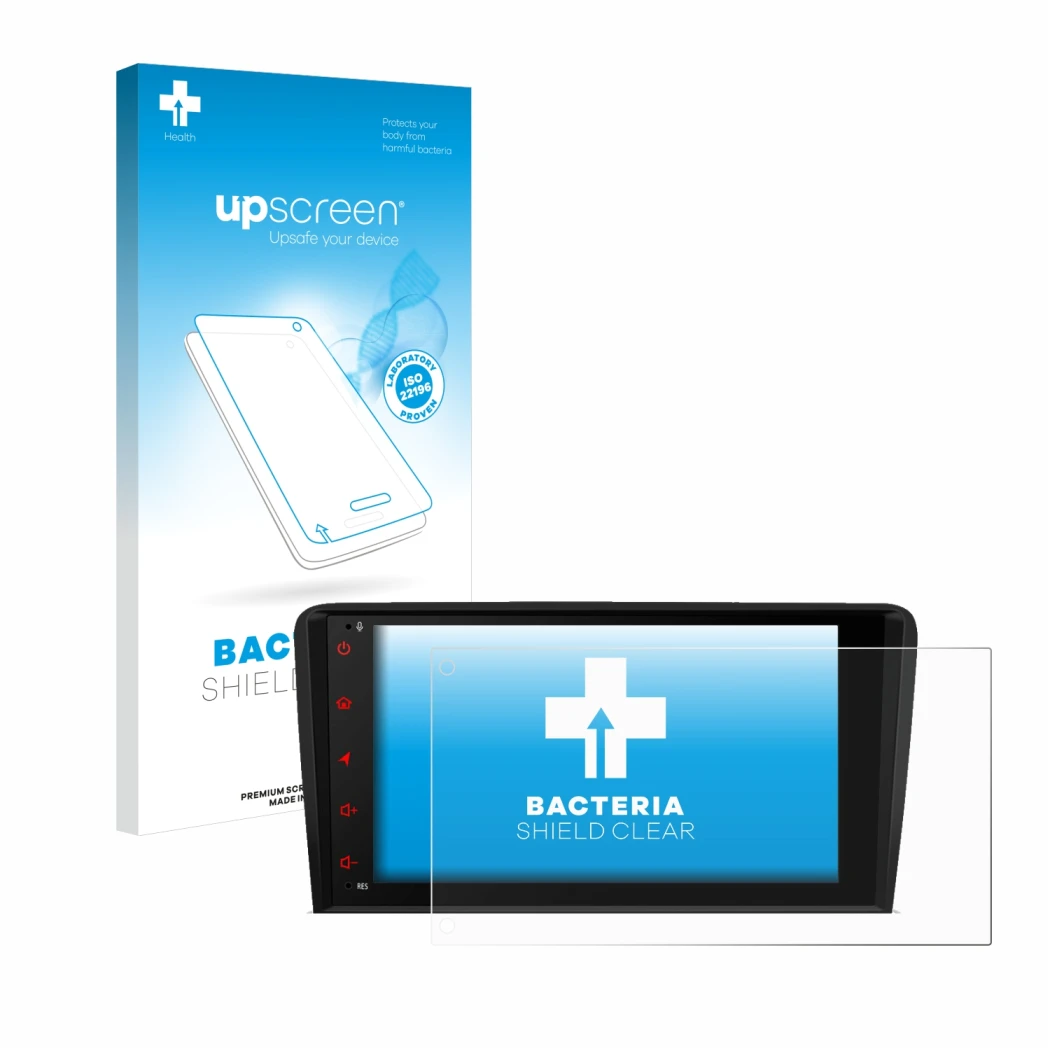 Face avant d’un emballage produit avec le logo de la marque upscreen. À côté, l’appareil Xtrons PSA80A3AL est représenté avec