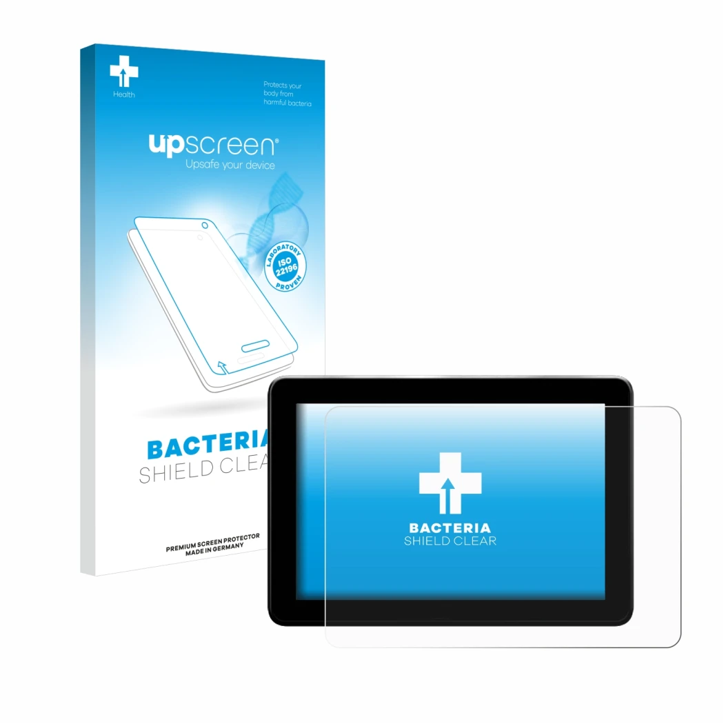 Face avant d’un emballage produit avec le logo de la marque upscreen. À côté, l’appareil Trimble GFX-1060 est représenté avec